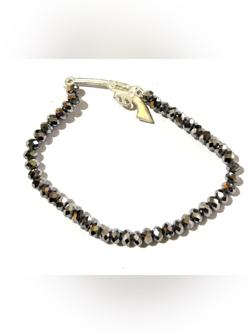 Faceted Hematite Bead Bracelet with Gun Charm - Women Jewelry Bracelet